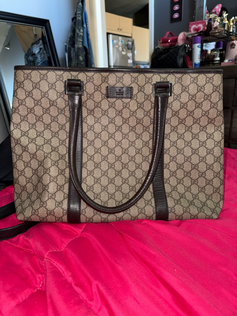 Gucci Brown Leather Interior Tote with Zip Pocket